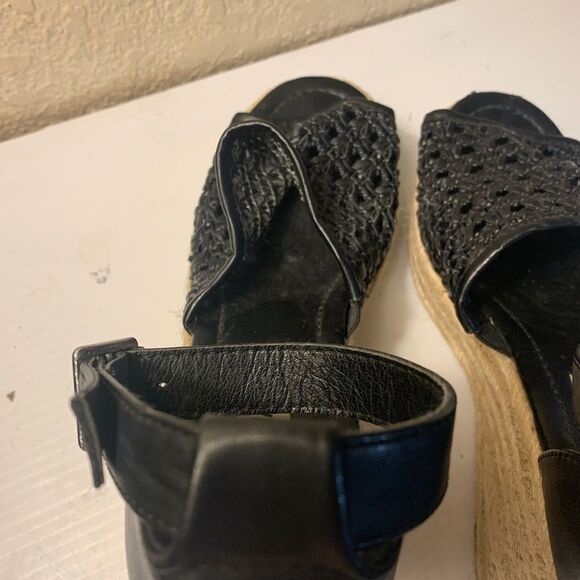 Steve Madden Black Basket Weave Wedge Platform Leather and Rope Sandall Size 7M - Picture 5 of 8